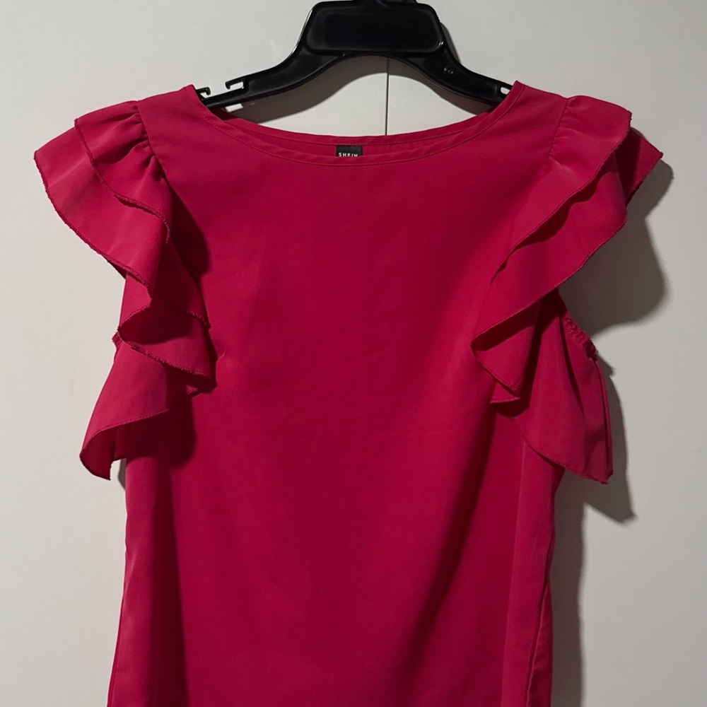 SHEIN Fuchsia Ruffle Sleeve Blouse